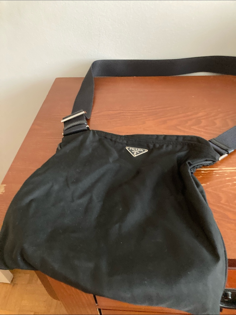 Prada Black Nylon Messenger Bag with Webbing Strap